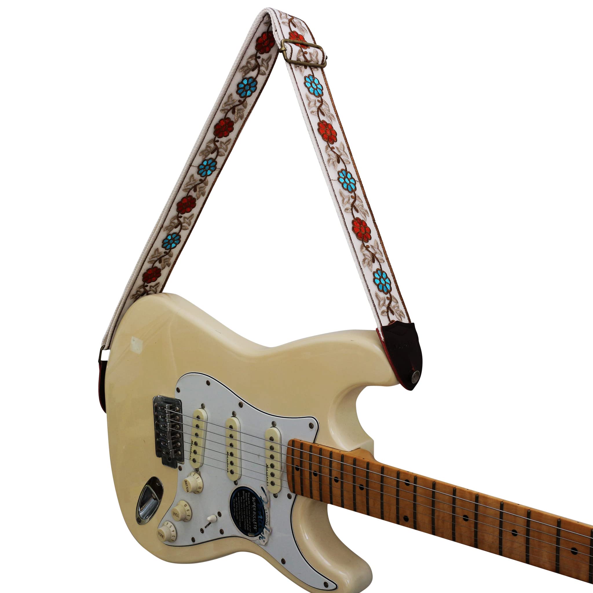 MUSIC FIRST Original Design, 2 inch width (5cm), Rococo Style Embroidery Floral Organza Electric Guitar Strap Bass Strap (Floral Organza)