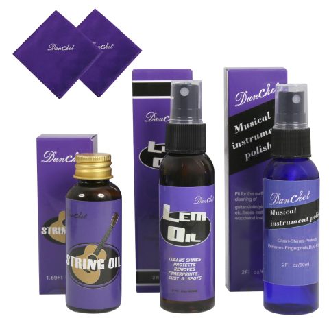 Deluxe Guitar Cleaning and Maintenance System 3-Piece Kit: Lemon Oil, Polish, and Guitar String Oil – Guitar Cleaning Kit – for cleaning, polishing, and protection of guitars.