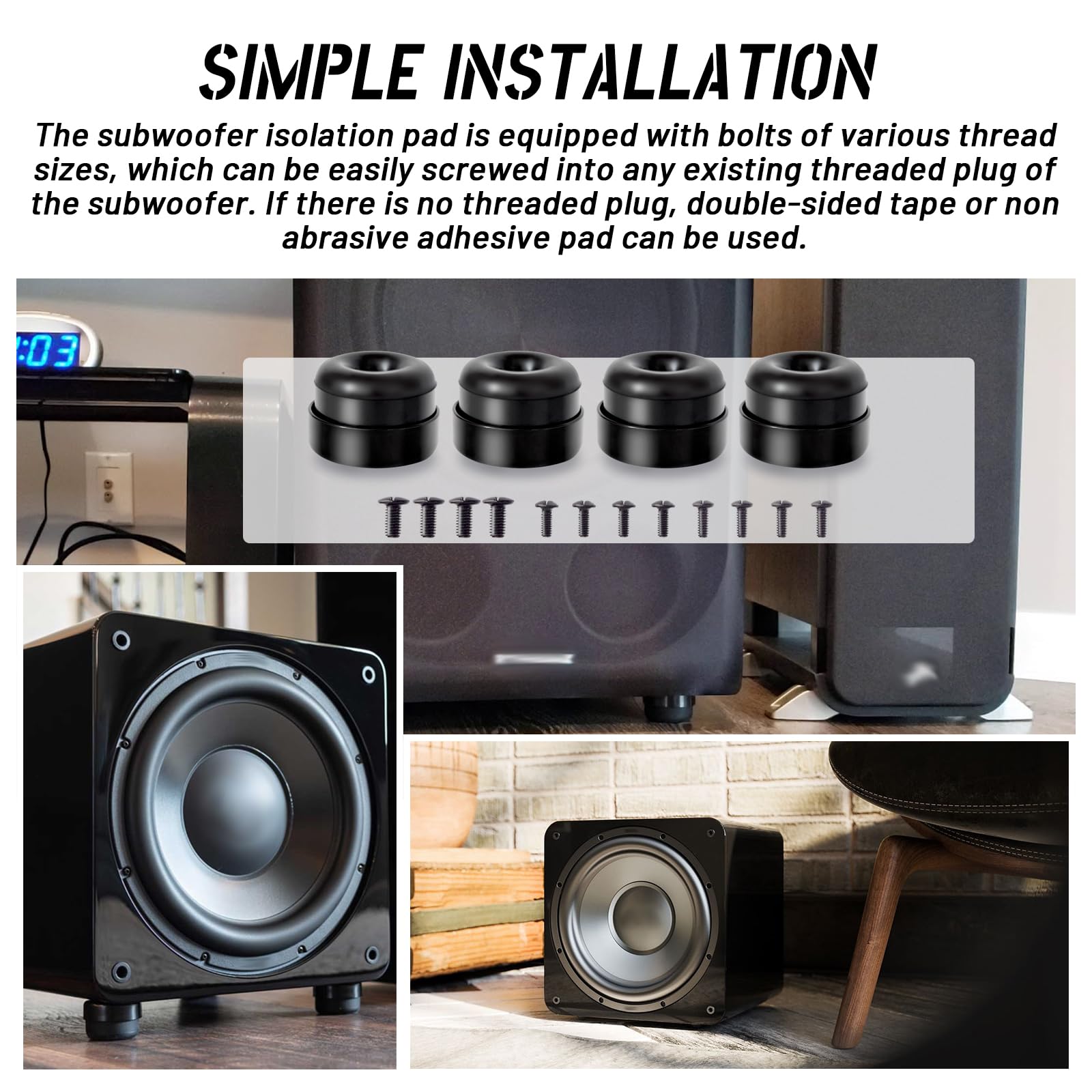 HQPARRTS Subwoofer Isolation Pads/System,with Mount Screws,4Pcs
