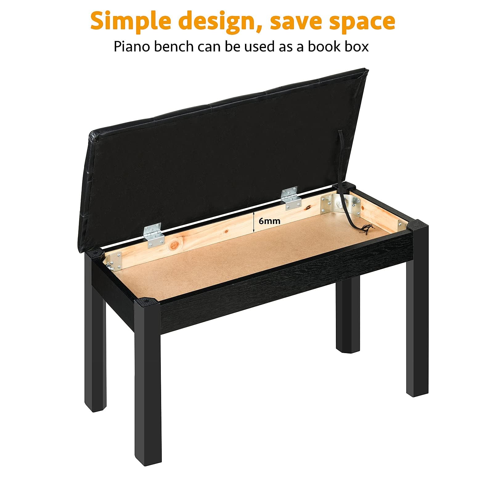 ZHRUNS Duet Piano Bench Wooden Keyboard Bench with Storage Compartment, 29” Piano Chair Seat with Padded Cushion, Long Piano Stool Black