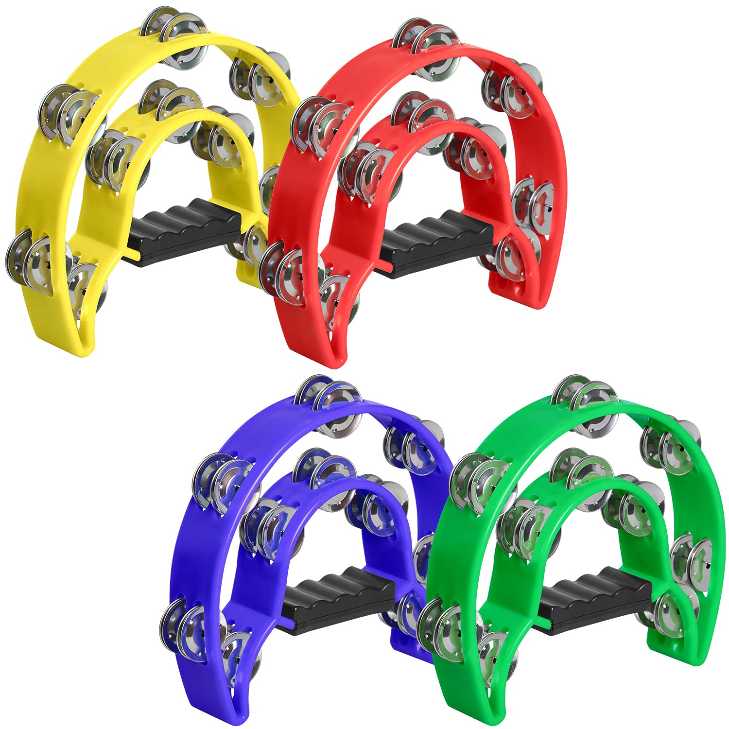 YEUIKERR 4 Pack 9 inch Half Moon Tambourines for Adults Church, Multicolor