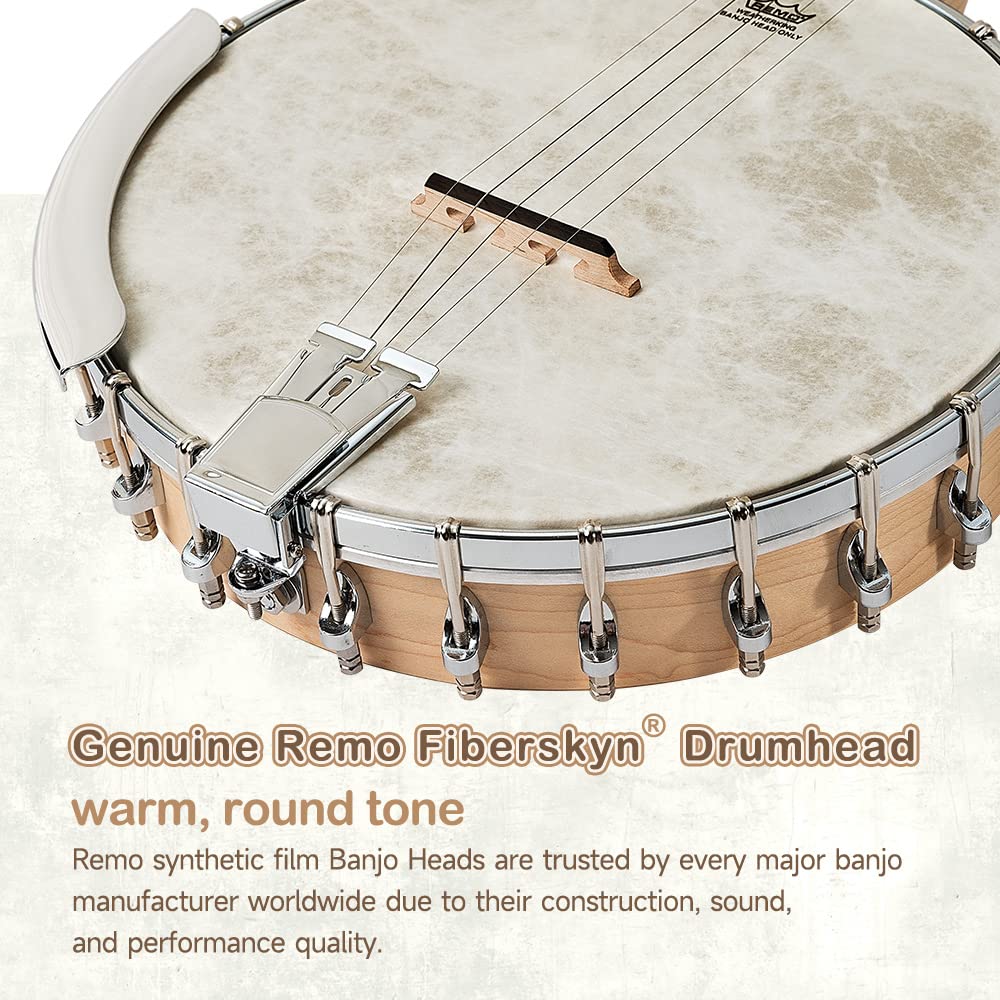 Mulucky 5 String Open Back Banjo MB1101, Maple 24 Brackets Remo Head Kit