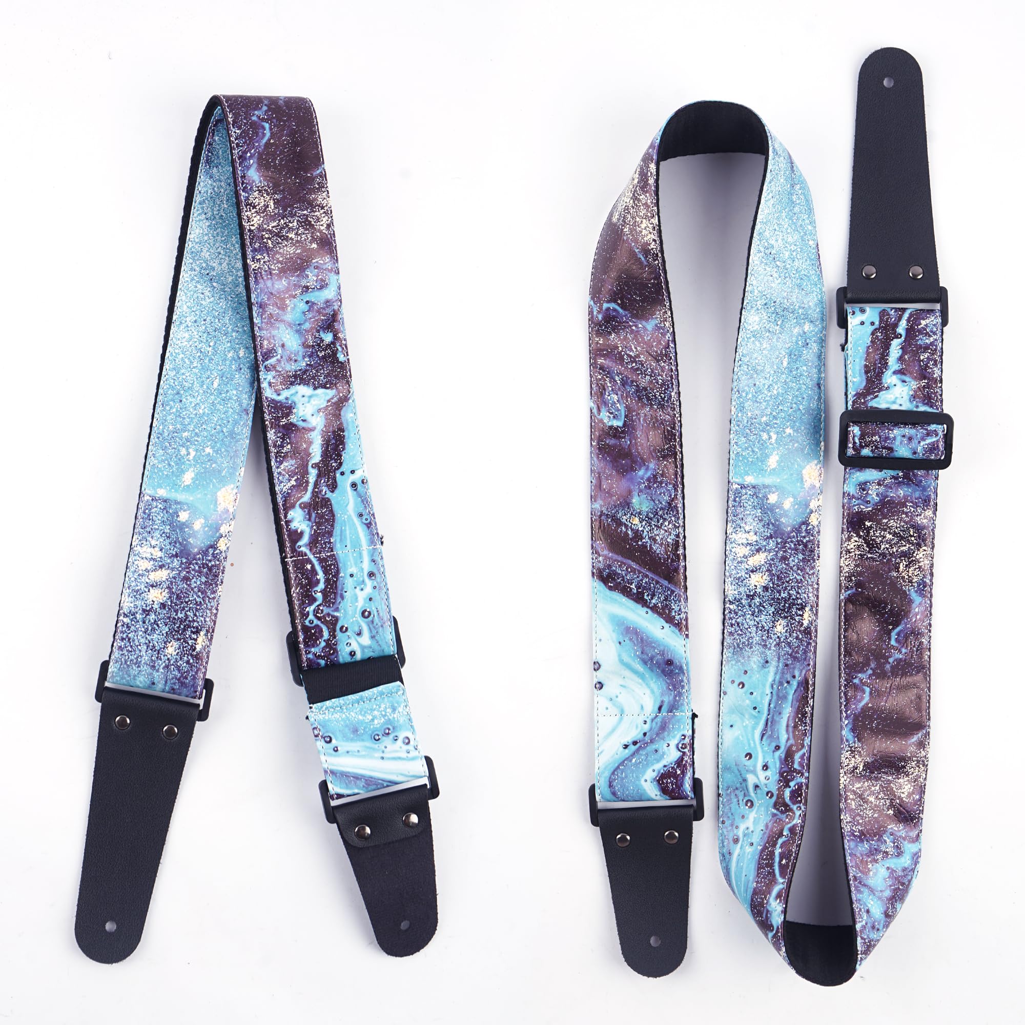 LIZIMANDU Adjustable Guitar Strap Includes 2 Strap Locks & 2 Matching Picks & 1 Picks Holder & 1 leather Strap Button(1-Printed Blue Quicksand)