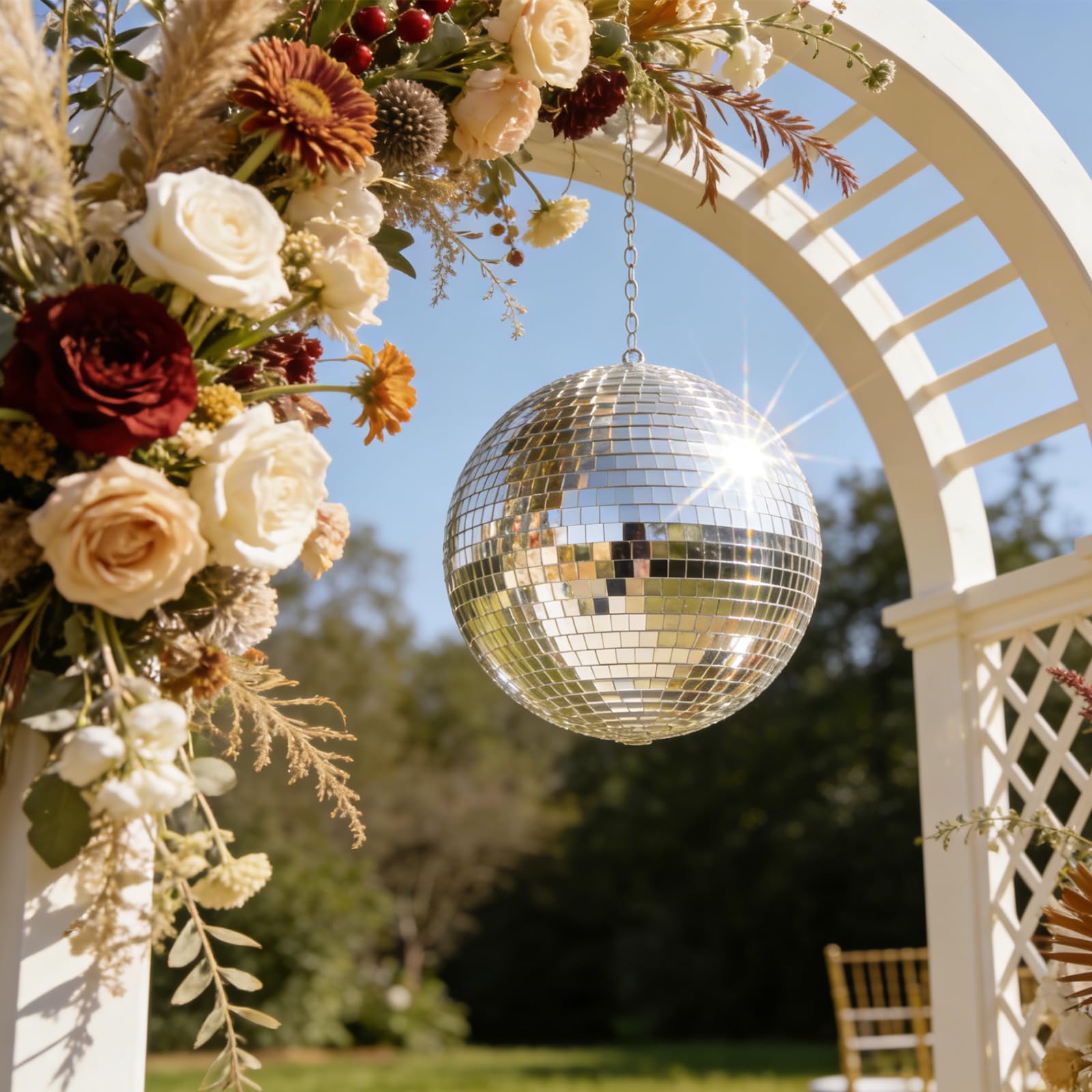 EELLAO 16inch Disco Ball Mirror Balls Large Hanging Disco Balls for Party Decorations, Weddings, Events, (16inch Disco Ball x 1pc, Replacement Mirror x 15pcs)