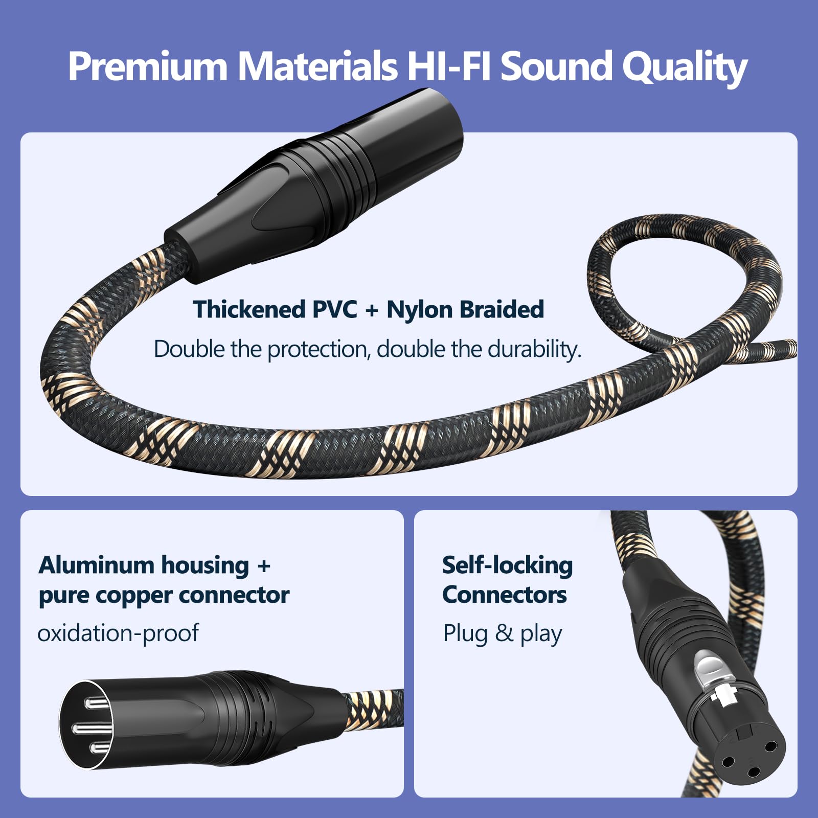 BGBGKK Braided XLR Cables 15ft 6 Pack, XLR Microphone Cable, 3-pin Professional Male to Female Balanced Mic Cable, X LR Speaker Cable for Microphone Mixer Multicolor