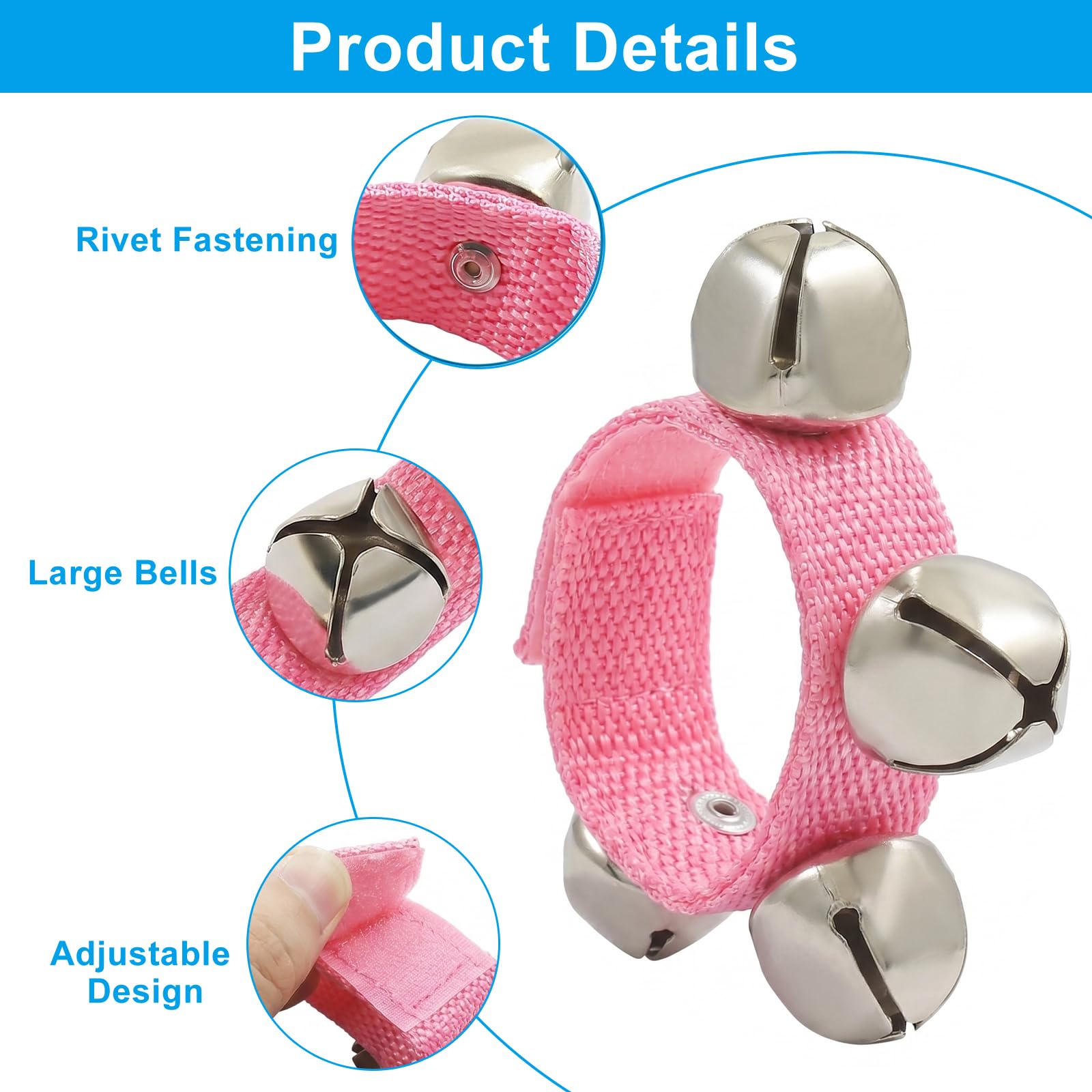 Auvotuis 2 Pcs Adjustable Hand Wrist Bells Triggers, Pink