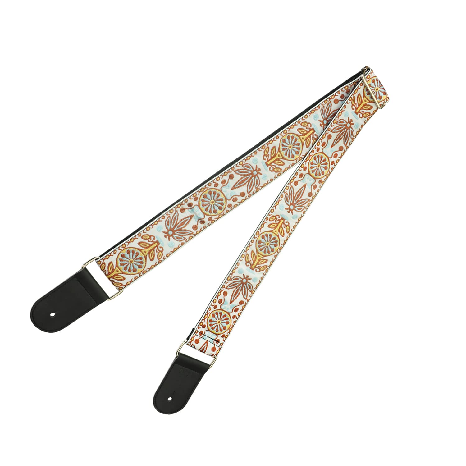 Farcaya Guitar Strap Acoustic Electric Bass Guitar Strap Jacquard Weave Cotton Adjustable Guitar Shoulder Strap with 2Strap Locks + 3Picks+ Headstock Strap Button (Brown Orange)