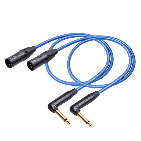 HUALEU 3.3Feet Right Angle 1/4 TS to XLR 3Pin Male Microphone Audio Cable,6.35mm TS Mono Right Angle to XLR Male 3pin,6N OFC+Silver Plated HI-END Audio Cable for Micphone Mixer-2Pack