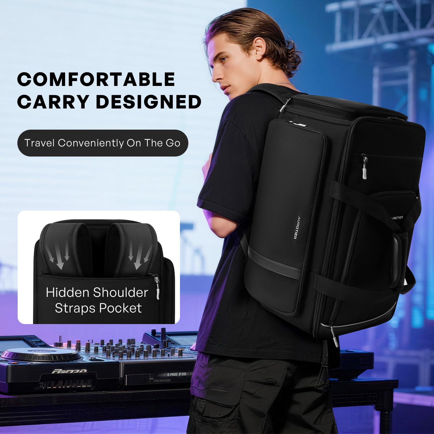 Large DJ Cable Organizer Bag, Padded Gig Bag with 8 Detachable Divider, Travel DJ Mixer Backpack for Musicians, Professional Multi-Pocket for 17″ Laptop, Microphone, Cord, Headset & Music Accessories