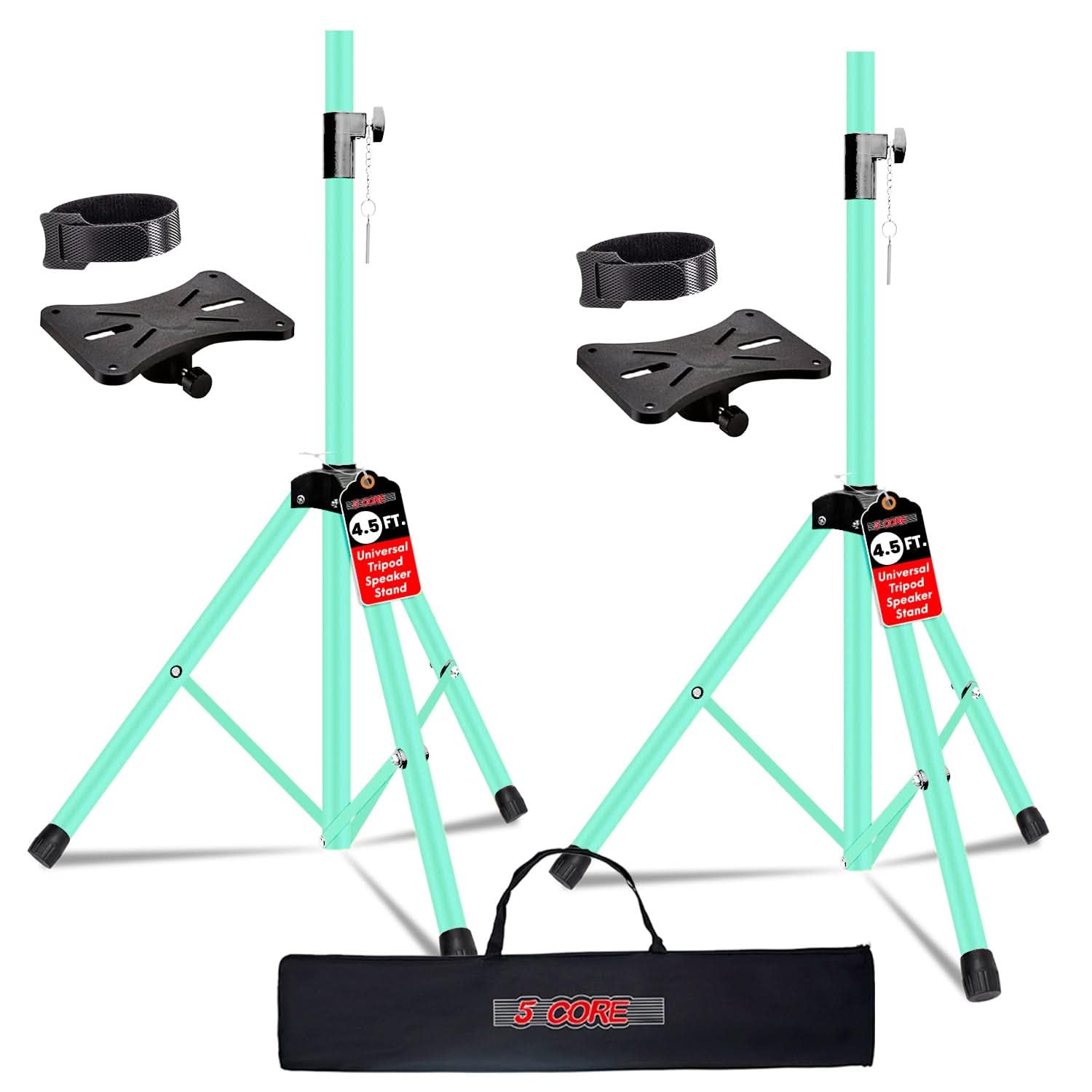5 Core Speaker Stand Tripod Heavy Duty Adjustable Pair for PA DJ Stage & Event Telescoping Height up to 54″ Universal 35 mm Mount with Carry Bag – SS HD 2 PK 4.5 FT WH WB