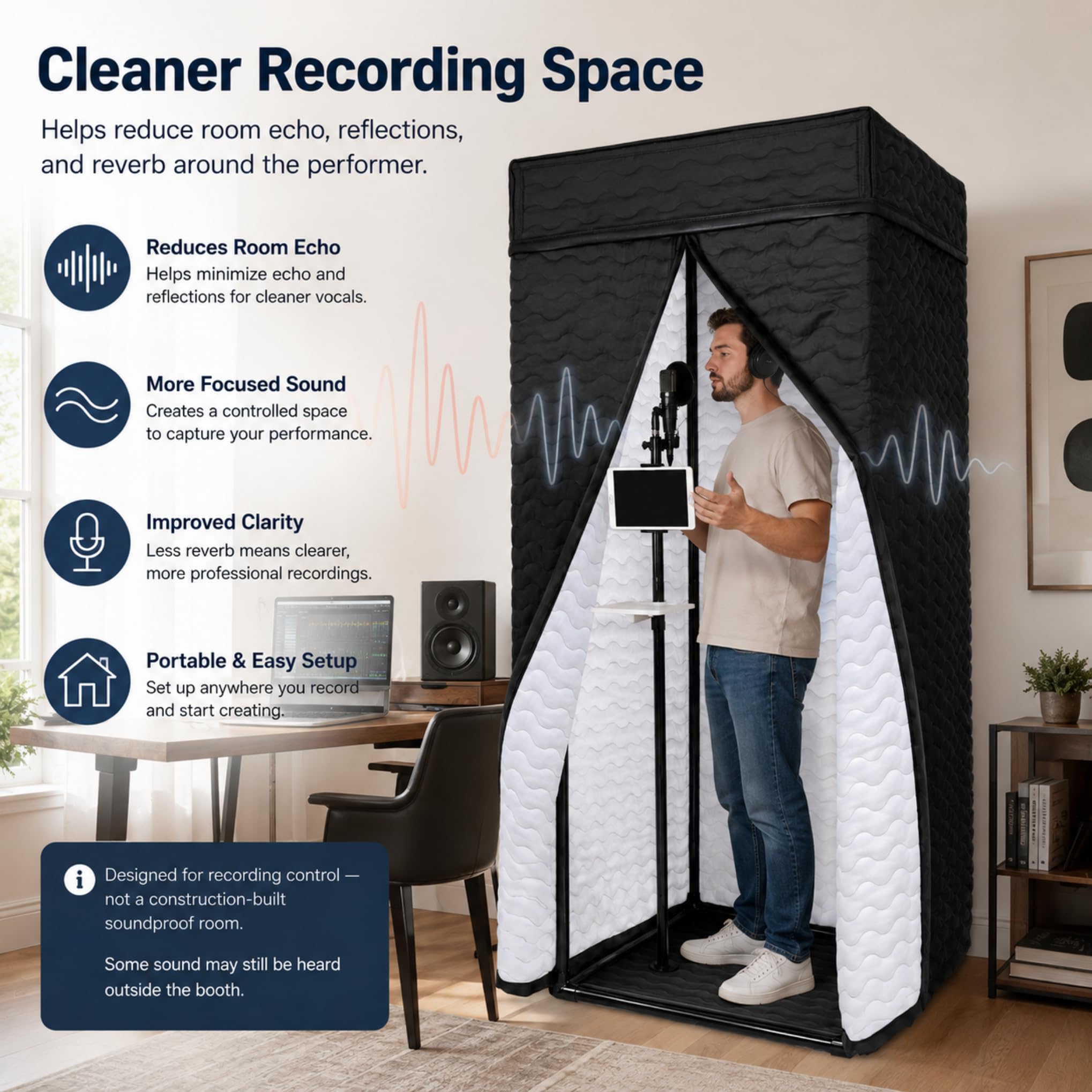 Voctent Portable Vocal Booth for Recording, Sound Booth for Home Studio