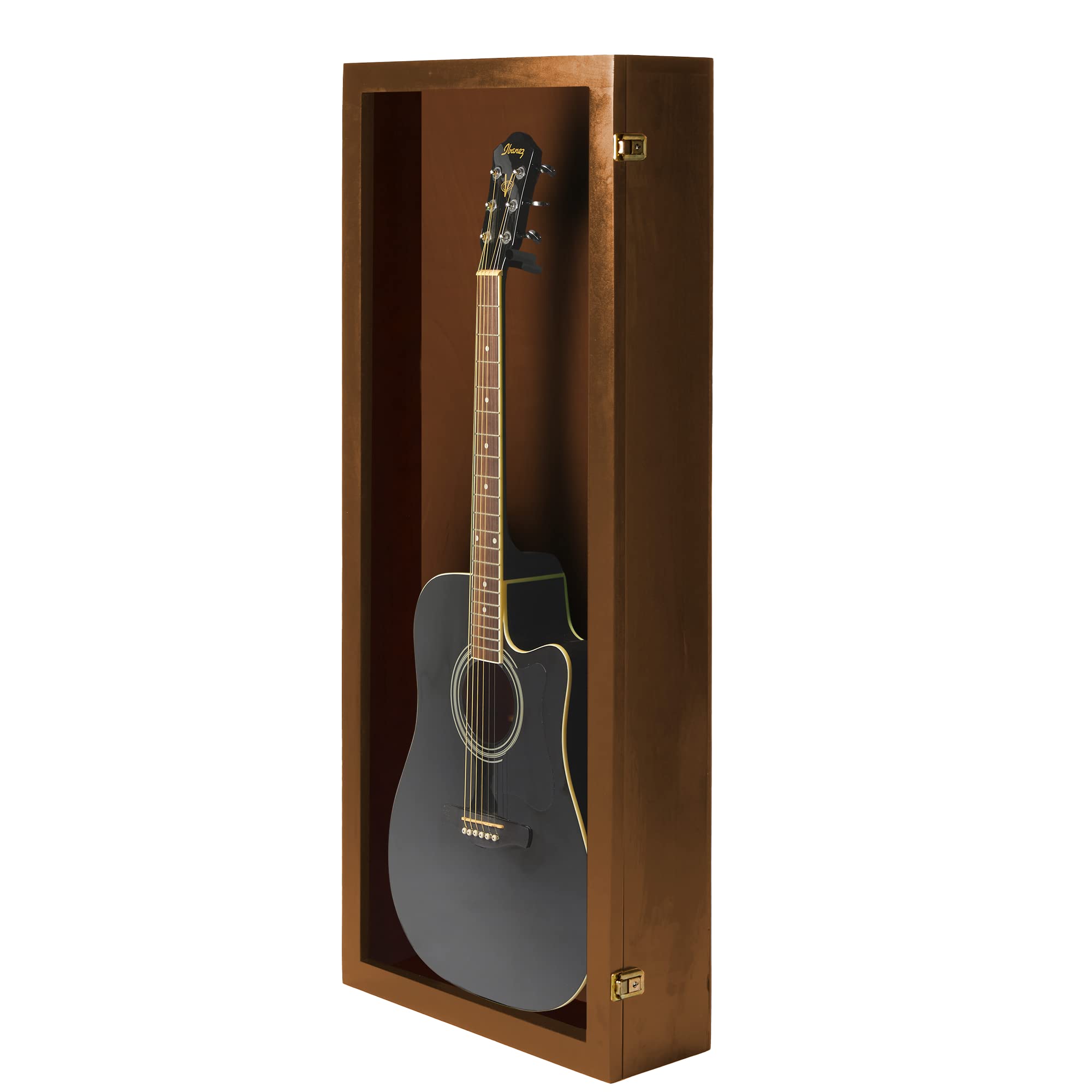 PENNZONI Acoustic Guitar Display Case – Acrylic Acoustic Guitar Case – Guitar Display Case Wall Mount Made from Hardwood Frame & Clear Acrylic – Walnut w/No Felt