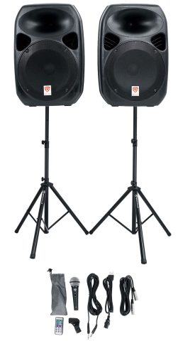 RockvilIe RPG122K 12″ Portable PA System 2 Powered Speakers Bluetooth+Mic+Stands