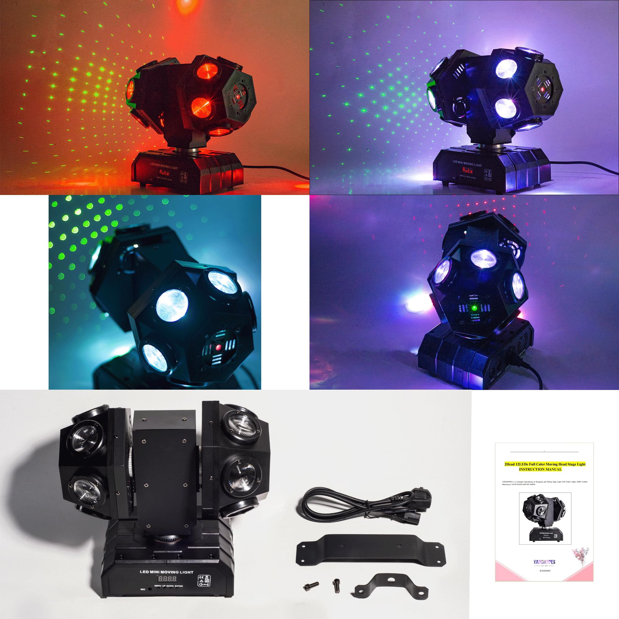 YANGHOPES Moving Head Stage Lights Professional DMX512 DJ Lights Sound Activated for KTV Disco Party Wedding Concert Festival