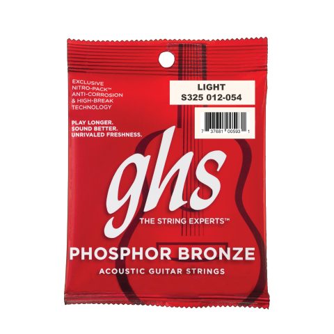 GHS Strings – Phosphor Bronze Acoustic Guitar Strings – Warm, Rich Tone, Balanced & Long-Lasting – For Acoustic, Fingerstyle, Strumming, Country, Rock – S325 Set (L) Light Gauge 12-54