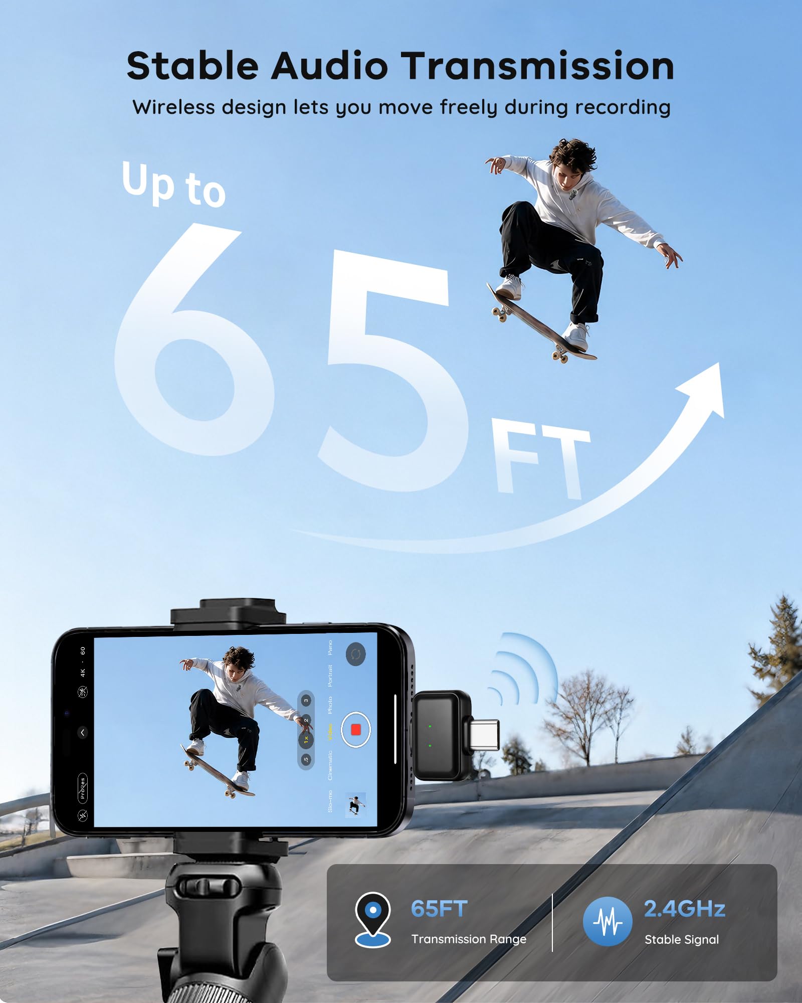 Gicorino 2 Pack Wireless Lavalier Microphone for iPhone, 30H Charging Case