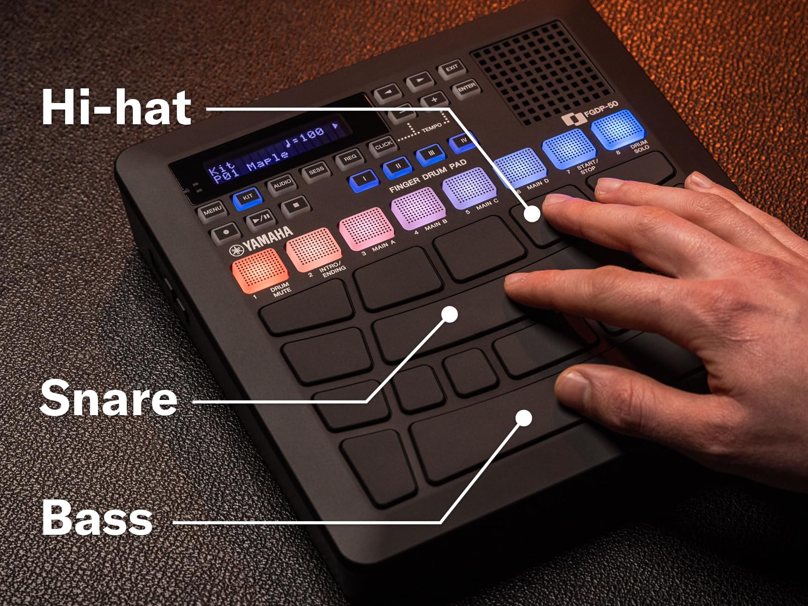 Yamaha FGDP-50 Finger Drum Pad ? Portable Electronic Drum Pad with Built-In Sounds, Speaker, USB MIDI, and Battery Power for On-the-Go Music Making