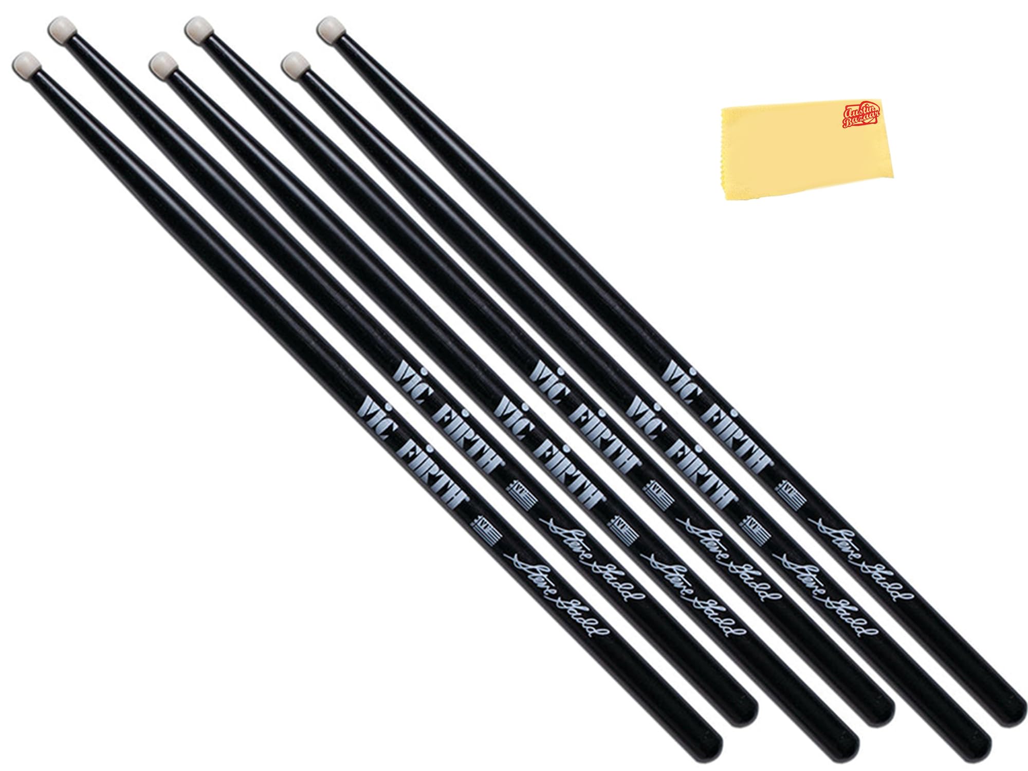 Vic Firth Signature Series Steve Gadd Nylon Tip Drumsticks – 3‑Pack Bundle with Austin Bazaar Polishing Cloth