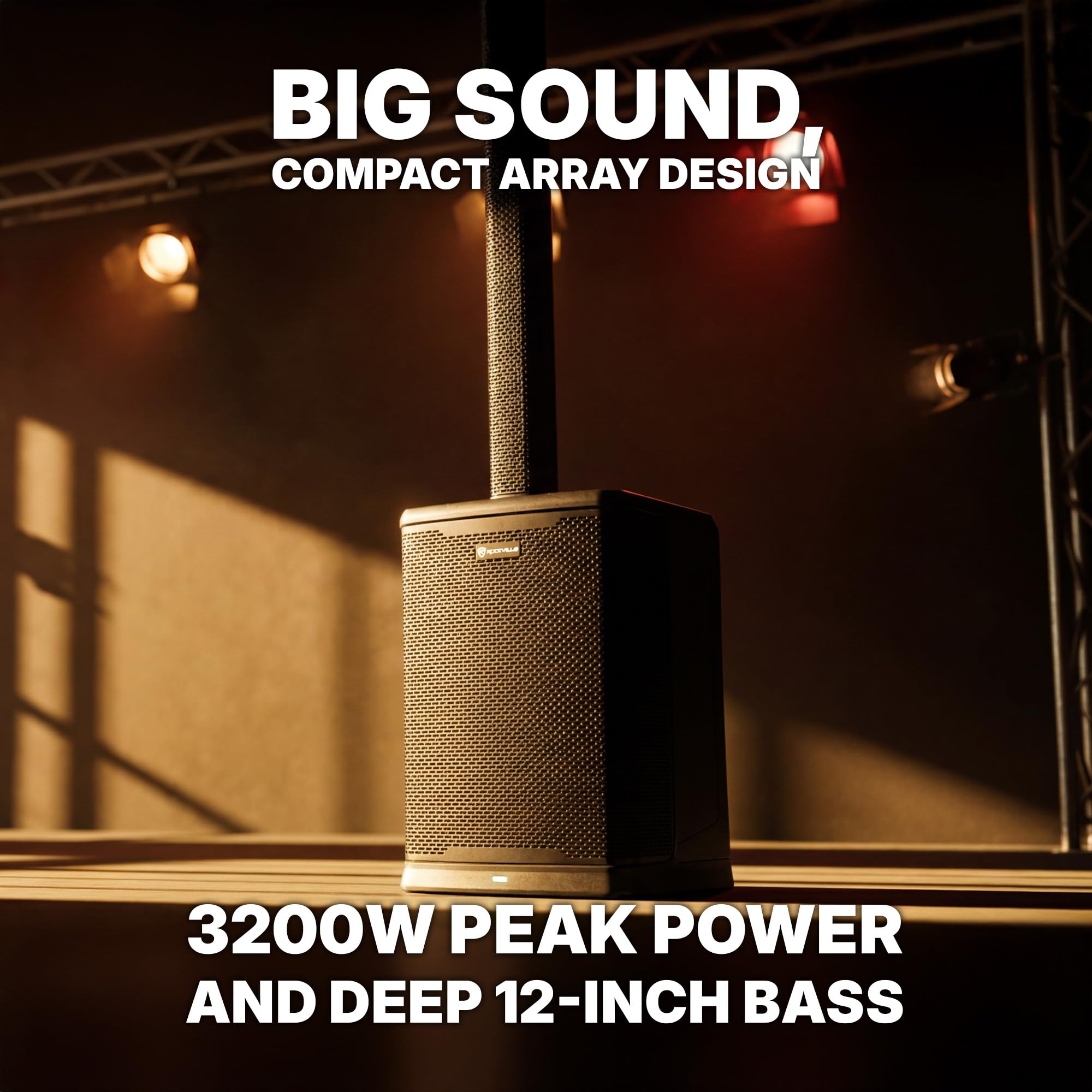 Rockville Titan MIX12A 3200W Peak 12-Inch Powered Column Array PA System with Subwoofer, 8-Channel Mixer, Bluetooth Audio, DSP, Travel Bags