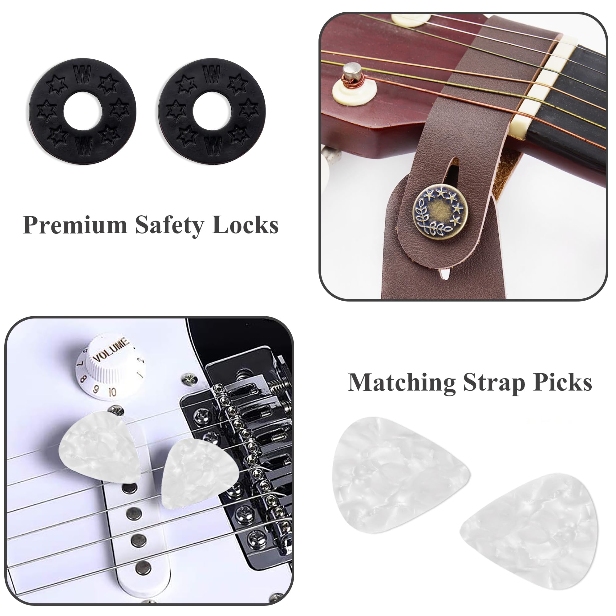 LIZIMANDU Adjustable Guitar Strap Includes 2 Strap Locks & 2 Matching Picks & 1 Picks Holder & 1 leather Strap Button(1-Printed Crystal)