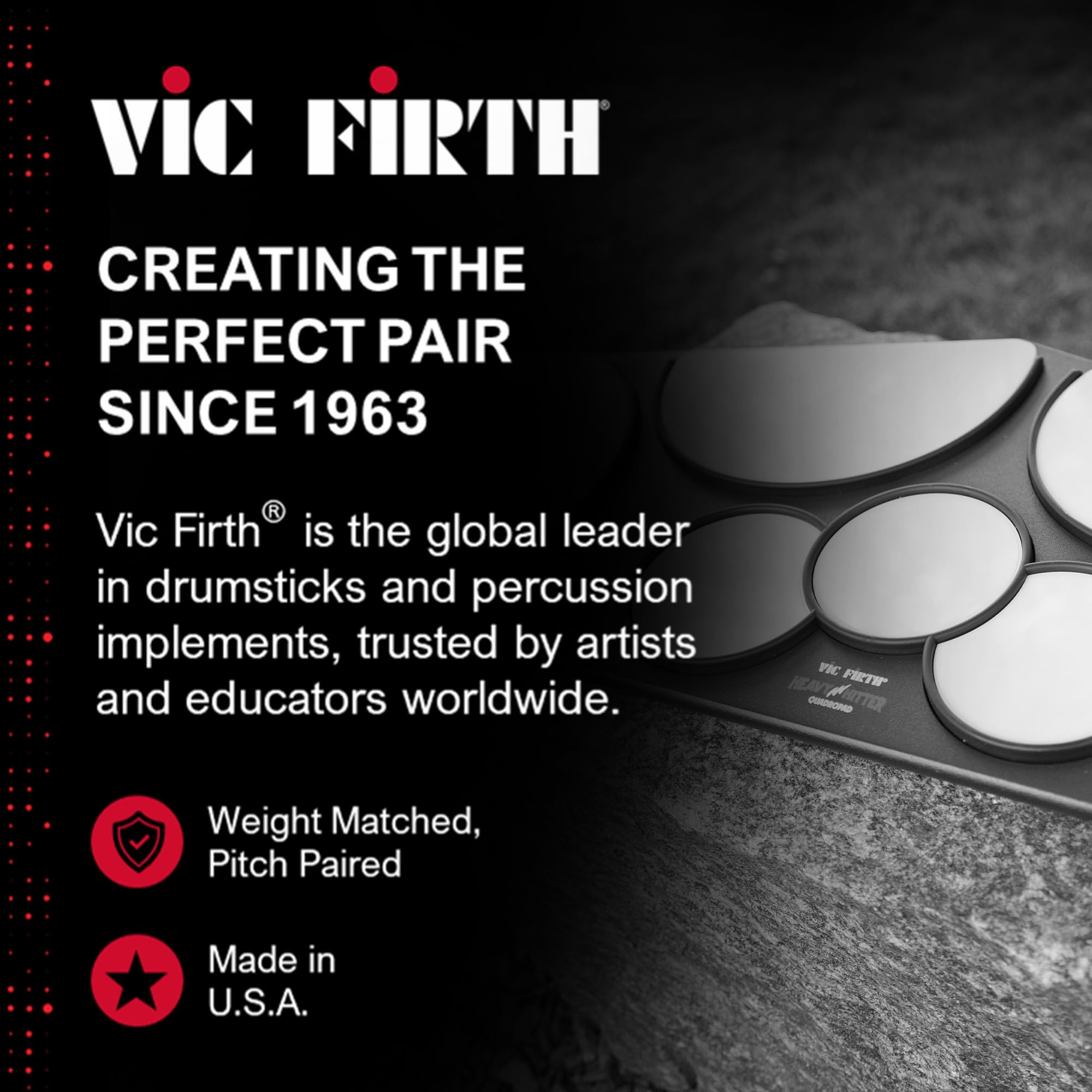 Vic Firth HHPQLR Heavy Hitter Quadropad Practice Pad with Rims – Large