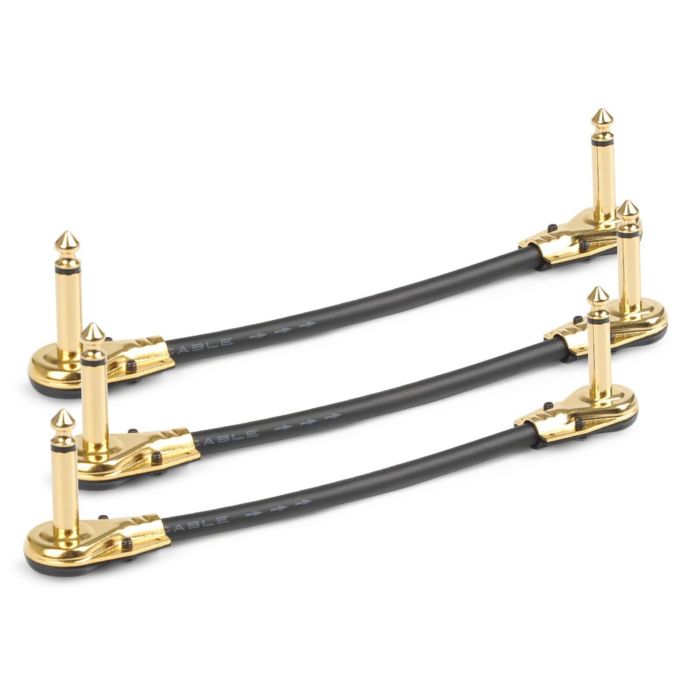 TIMESETL 3 Pack 6 Inch Guitar Patch Cable Ultra Quiet Instrument Effect Pedal Patch Cords 1/4-inch Right Angle Low Profile Pancake Design
