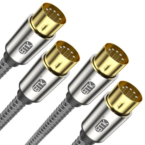 EMK Premium 5-Pin MIDI Cable (2 PCS, 3Ft/1M) – Nylon Braided Durable MIDI to MIDI Cord for Keyboard, Synthesizer, Guitar Pedal, Sampler, Audio Interface, Mixer – Gold-Plated Connectors
