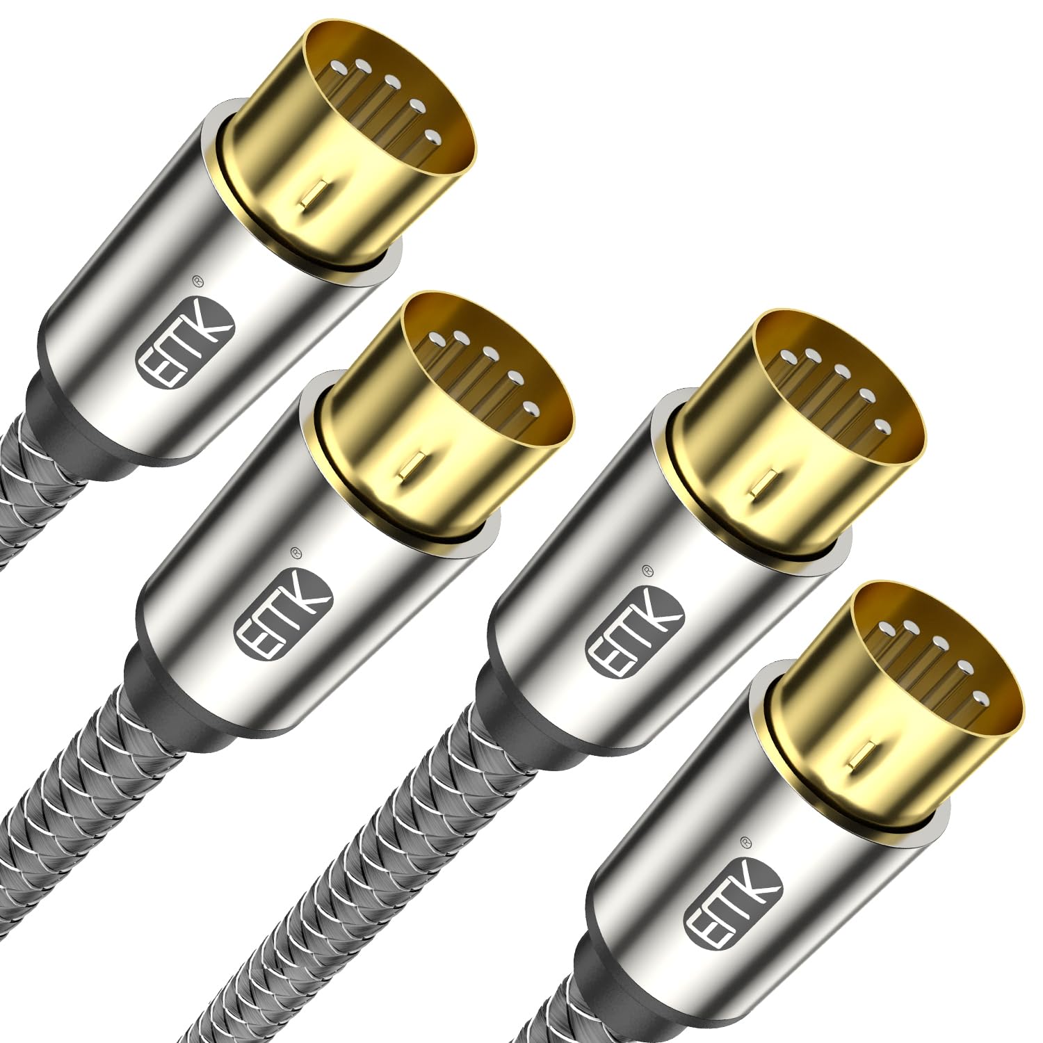 EMK Premium 5-Pin MIDI Cable (2 PCS, 3Ft/1M) – Nylon Braided Durable MIDI to MIDI Cord for Keyboard, Synthesizer, Guitar Pedal, Sampler, Audio Interface, Mixer – Gold-Plated Connectors