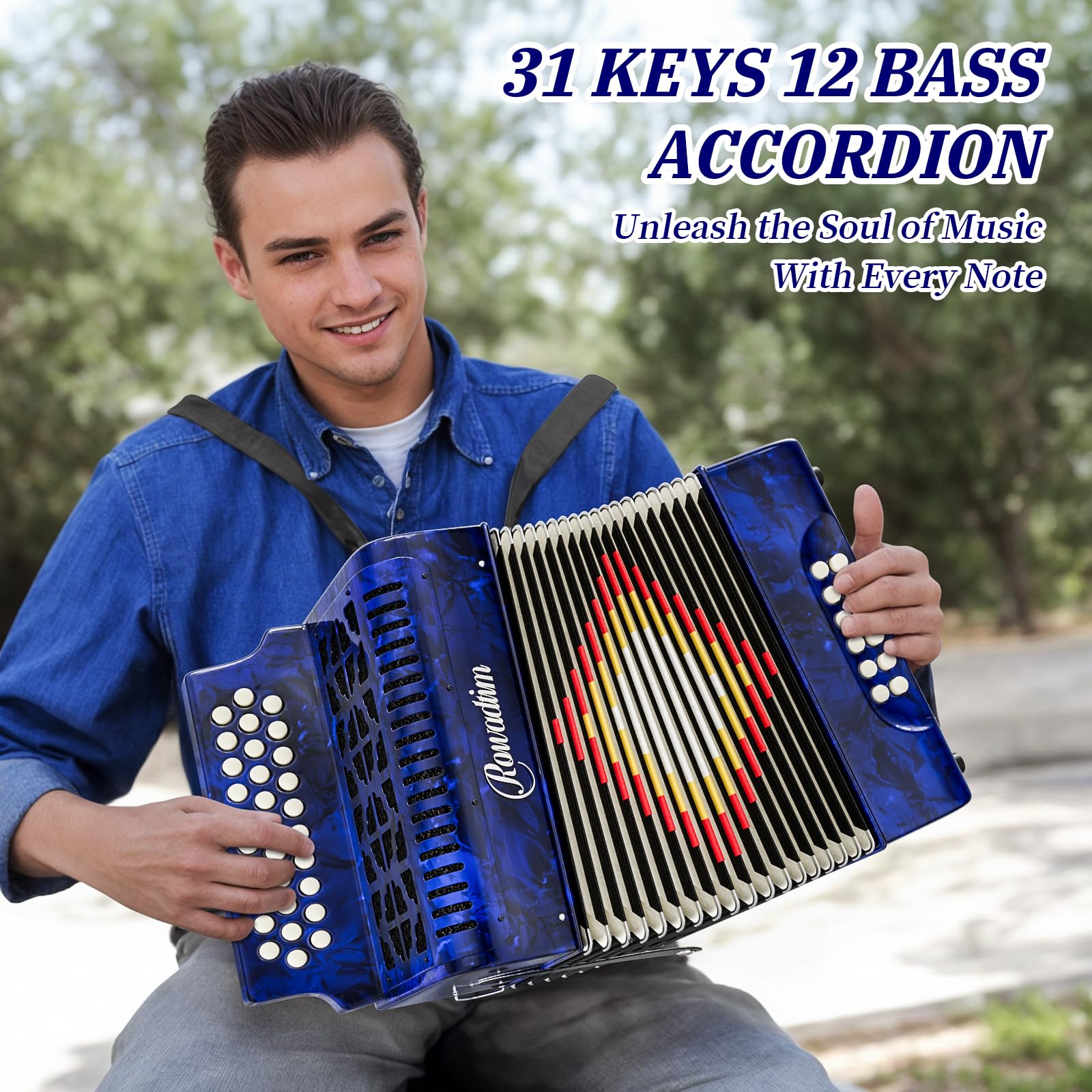 Accordions 31 Key 12 Bass Diatonic F/B/E Accordion Carry Kit (Blue)