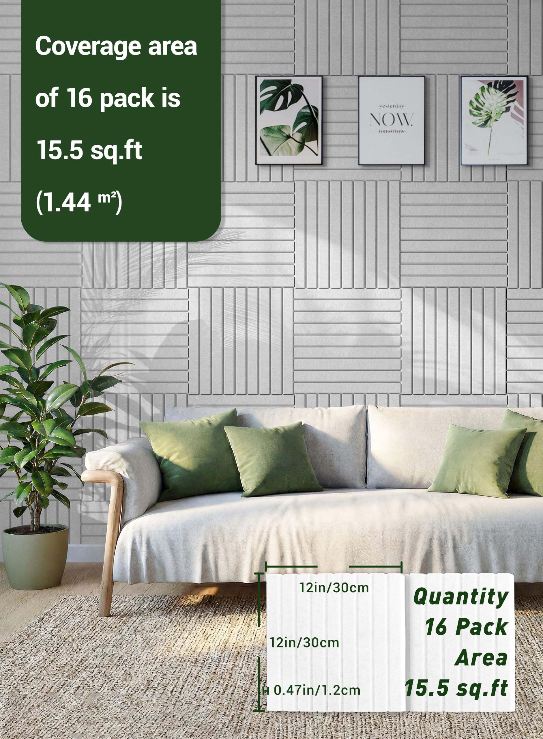 Waister Soundproof Wall Panels, 16‑Pack, 0.47 Inch Thick High Density-White