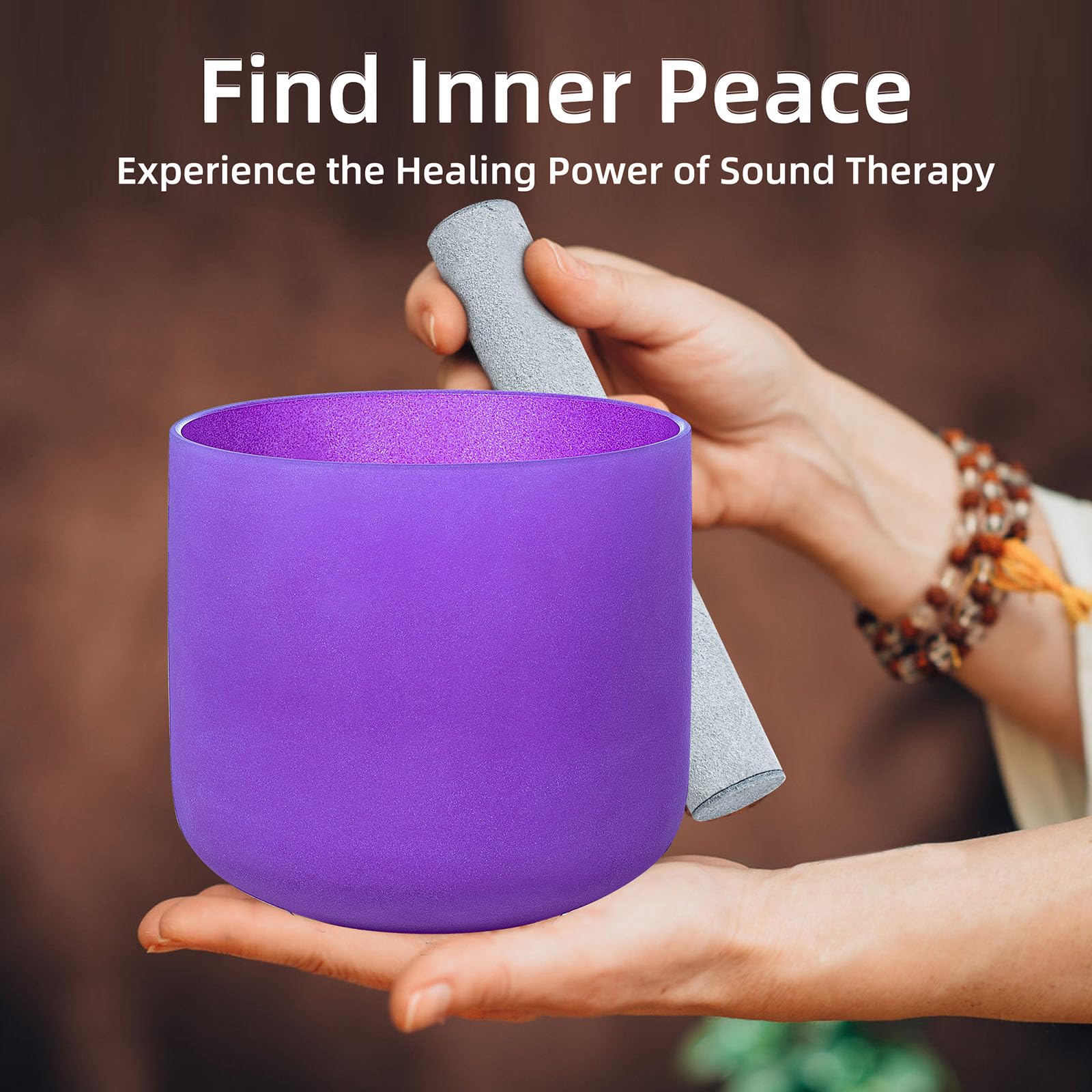 CALM CLANG 8 Inch Purple B Note 432hz Crown Chakra Crystal Singing Bowl Healing with Carrying Case and Rubber Mallet Suede Strikers Oring