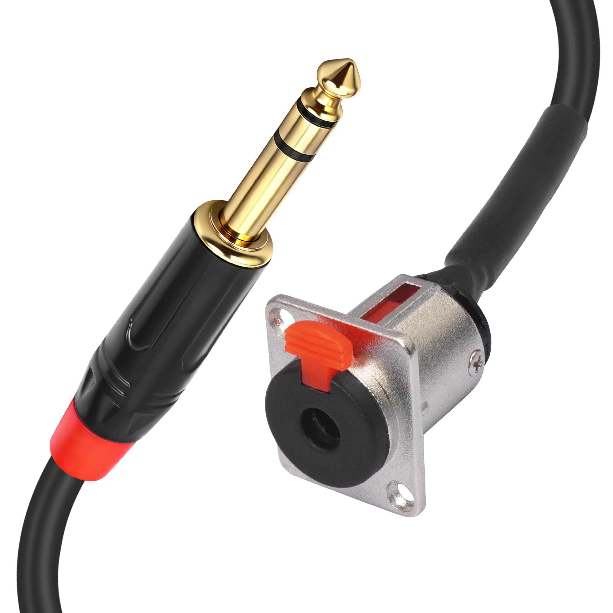 Voluty Tek D-Type Panel 1/4″ 6.35MM Female to 6.35MM Male Stereo Jack Cable TRS Female Solderless Wall Plate to 1/4 Male Cable 60CM 2FT 2PCS