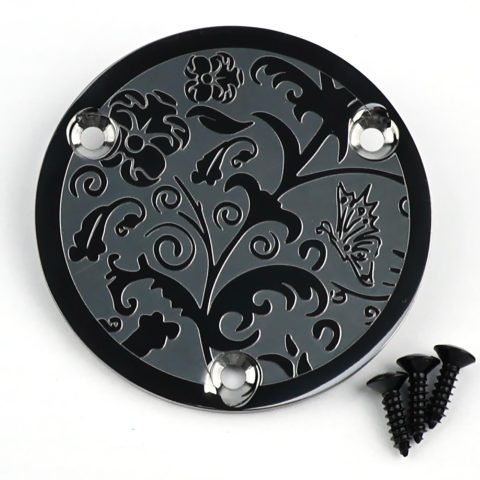 OVSAL Stainless Steel Round Guitar Control Switch Back Cover, 3-Hole Engraved Metal Toggle Switch Back Plate Compatible with Epiphone Les Paul Style Guitar Upgrade & Mod Parts(Black)