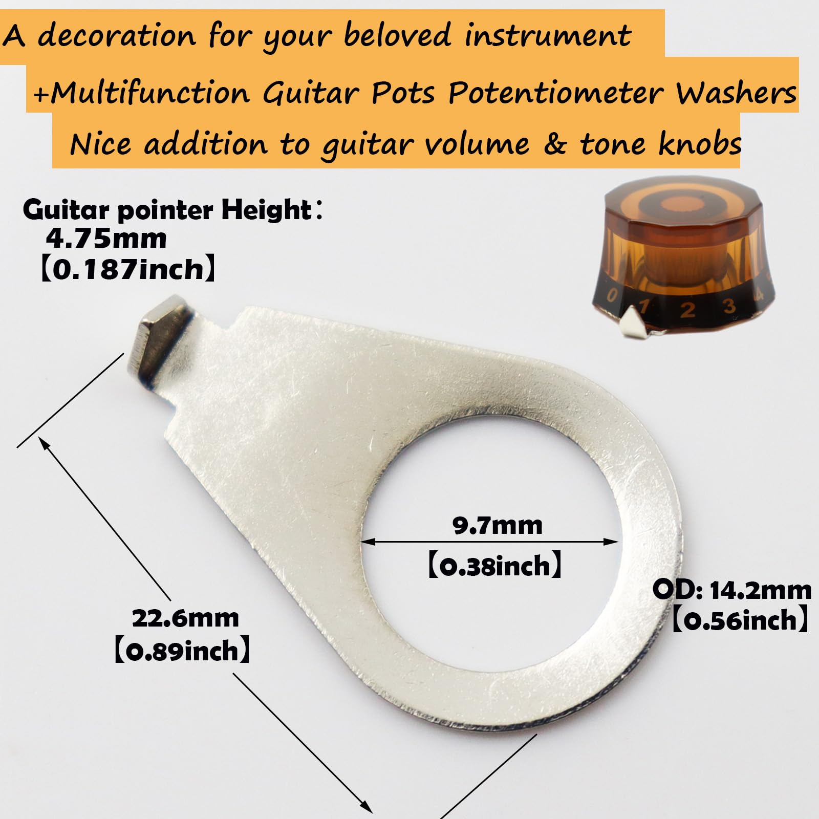 Samherome 4 Pack 3/8″ Guitar Knob Position Pointers for Gibson/Epiphone Les Paul, Chrome Metal Tone Indicators, Fits CTS Pots & Electric Guitars(Chrome, 3/8″ for USA CTS Pots)