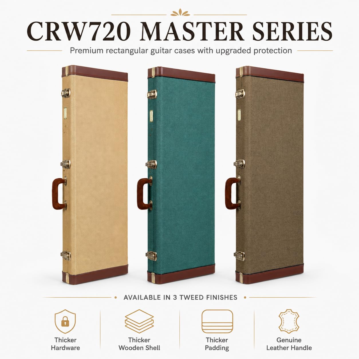 Crossrock Master Series Electric Guitar Case for Fender Stratocaster & Telecaster | Fabric Tweed Exterior, Re-Engineered Wooden Shell, Leather Handle(CRW720EFT)
