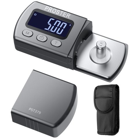 Proster Digital Turntable Stylus Weight Gauge Tracking Force Gauge 0.01g/5g Nonmagnetic Cartridge Scales with LCD Backlight and 5g Calibration 4 Spare Batteries for MM/MC/MI Phono Cartridges
