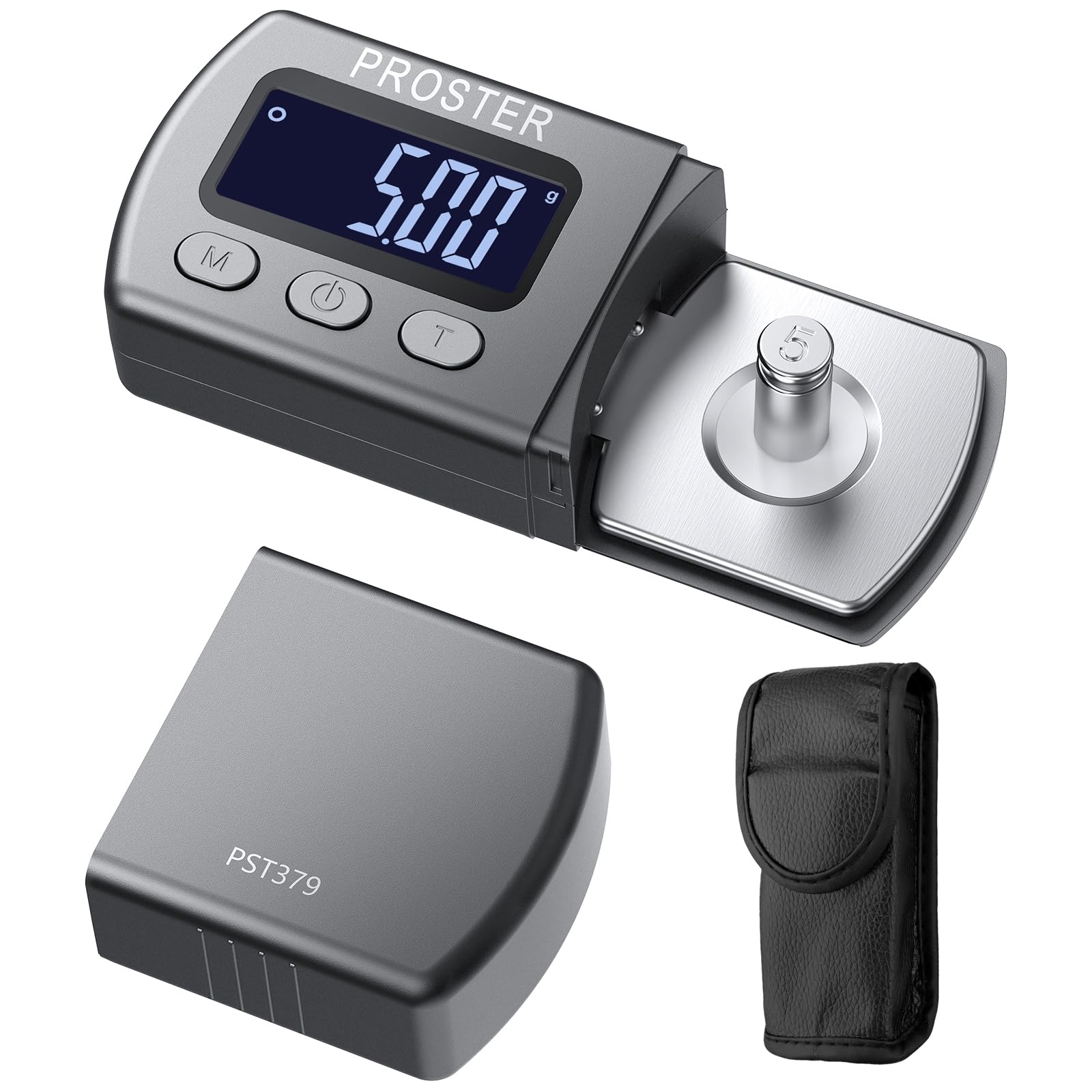 Proster Digital Turntable Stylus Weight Gauge Tracking Force Gauge 0.01g/5g Nonmagnetic Cartridge Scales with LCD Backlight and 5g Calibration 4 Spare Batteries for MM/MC/MI Phono Cartridges