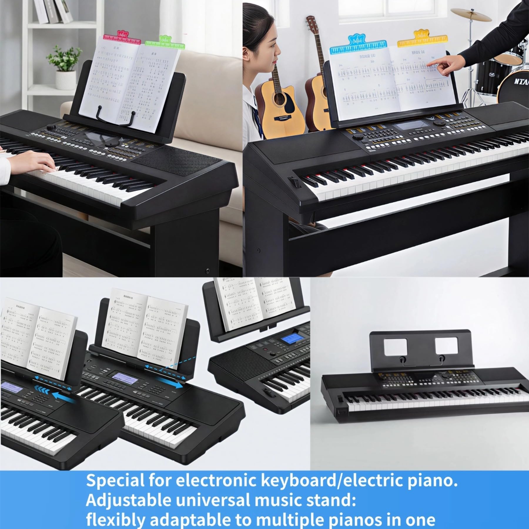 Pin Music Stand, Electronic Keyboard Sheet Music Stand with Expandable Pins