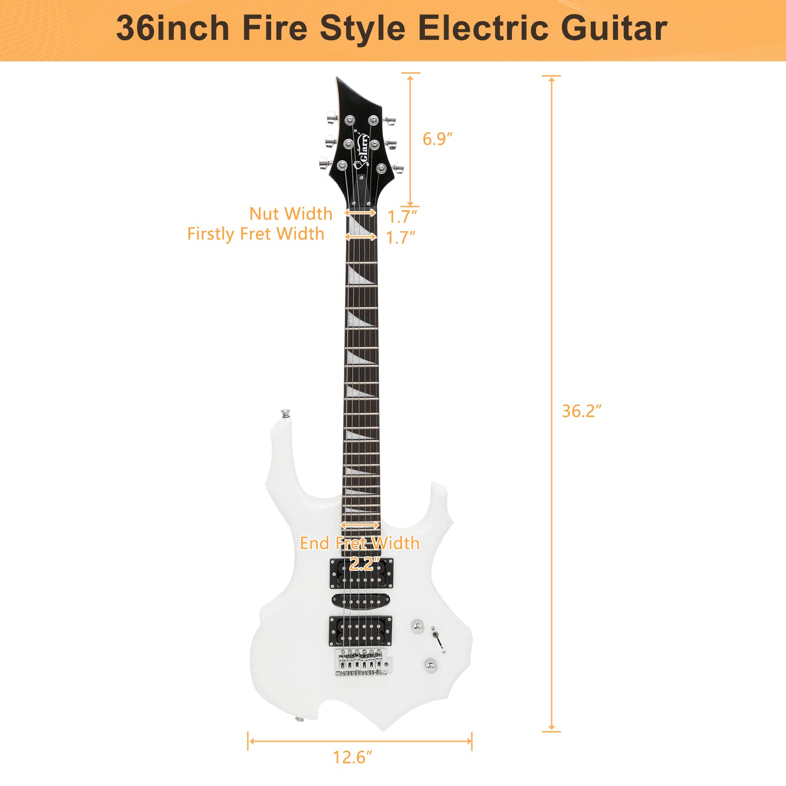 Glarry Cool Burning Fire Style Electric Guitar Christmas gift for Beginner Guitar Lover with Accessories Pack (white)