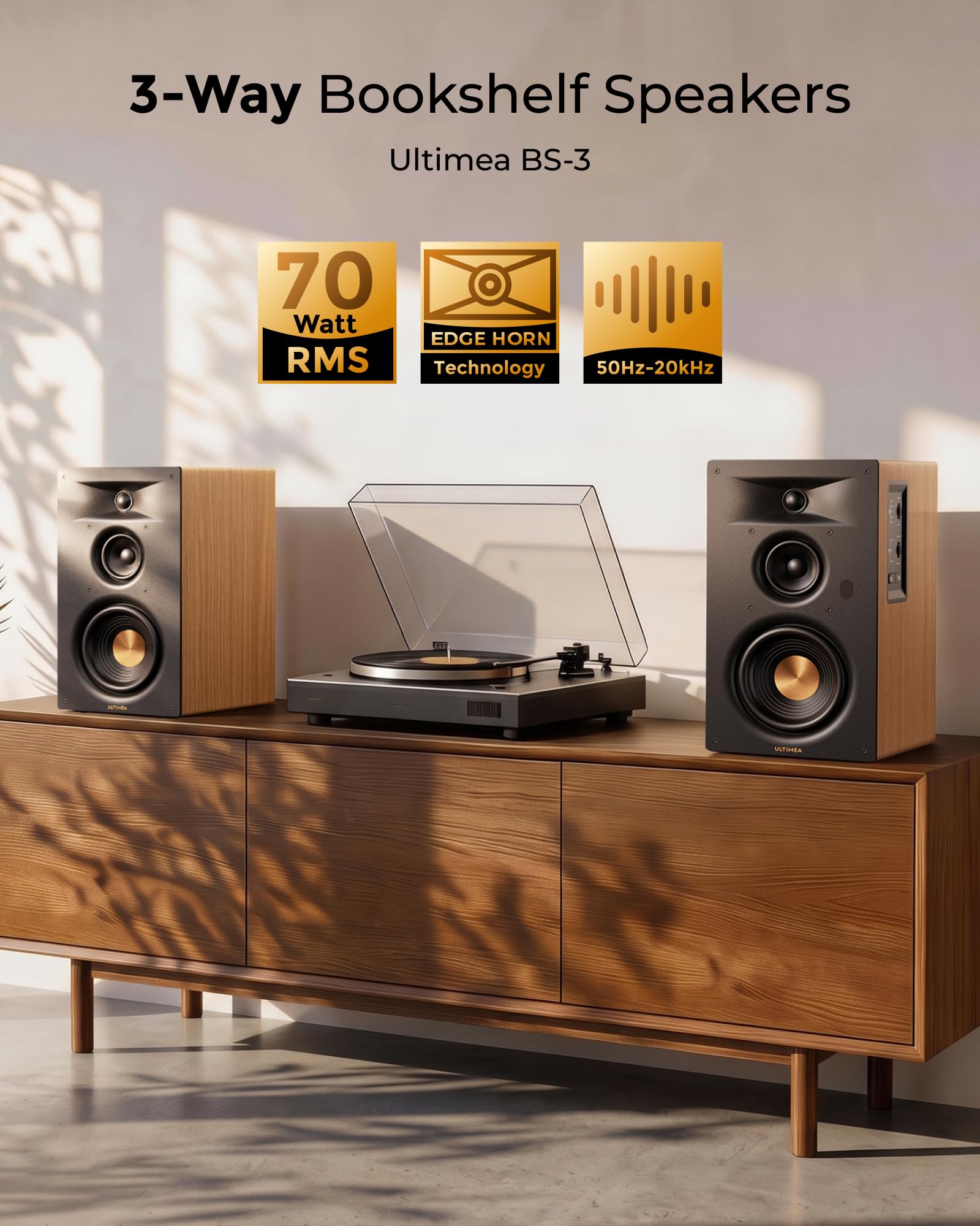 ULTIMEA 3-Way Powered Bookshelf Speakers, Wireless Studio Monitors, BS-3