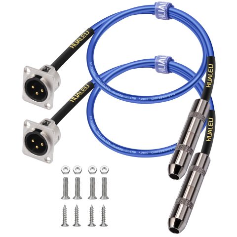 HUALEU 2FT 1/4 Female to XLR Pass Through Cable,D Type 3Pin XLR Male to 6.35mm TRS Female Patch Panel, Floor Box Audio cable-20AWG Silver-Plated Copper Conductor,Included with mounting screws-2Pack