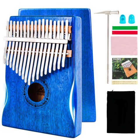 EASTROCK Kalimba Thumb Piano 17 Keys Mbira Blue Mahogany Hand Rest