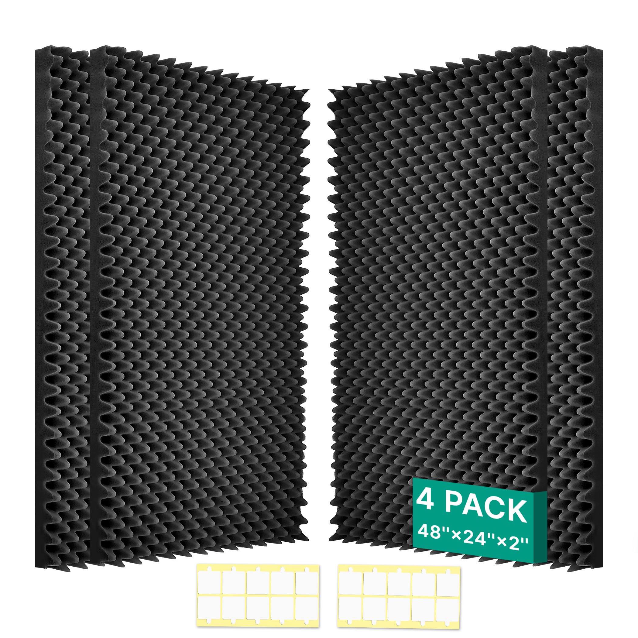 soundproof Foam Panels for Walls, Foam Acoustic Panels 48″×24″×2″ Egg Crate High Density Quick Recovery Sound deadening Foam Panels Noise Reduction Echo Control for Home Studio Recording Room Office