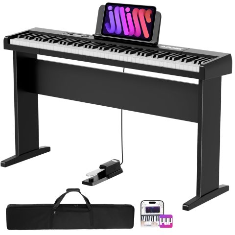 Aodsk 88 Key keyboard piano, Portable Digital Piano with Wooden stand Set for Beginners,128 Tone,128 Rhythm, 20 Demo Song, with Sustain Pedal, Carrying Case, Complimentary Online Piano Lessons