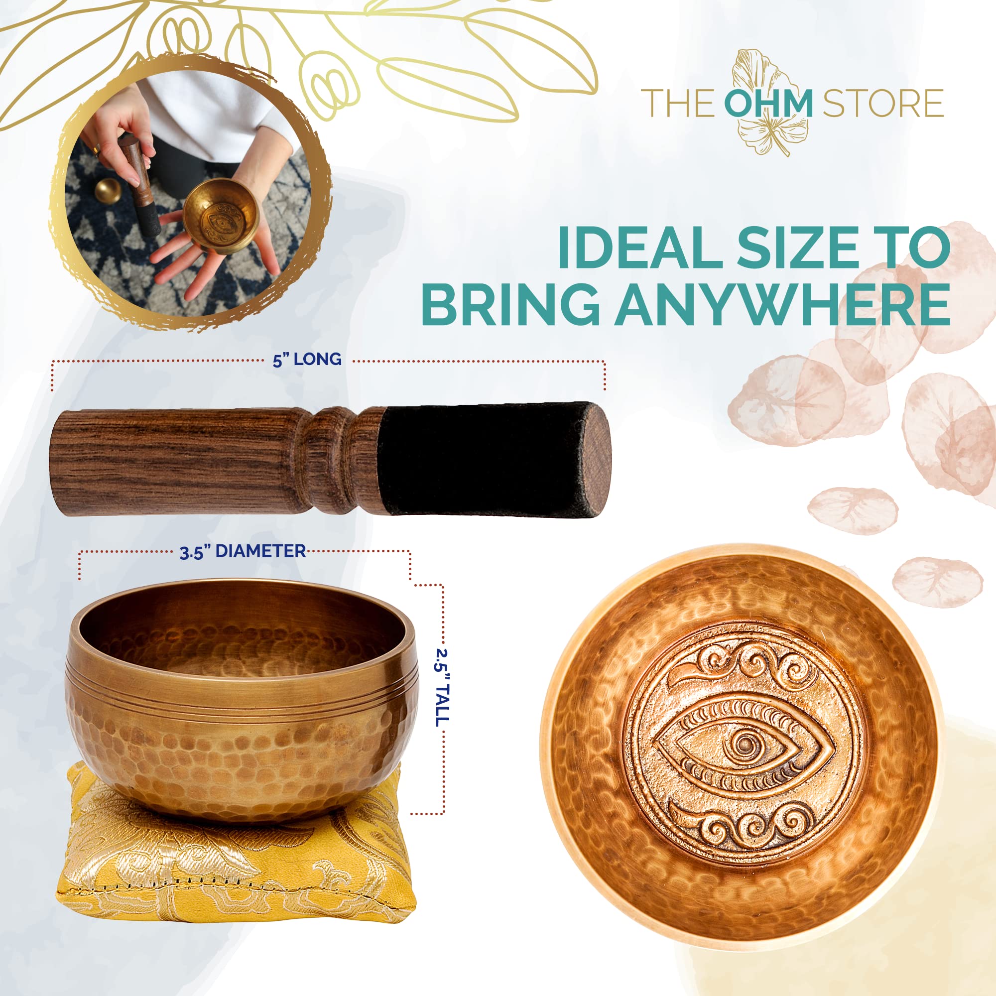 Tibetan Singing Bowl Set with Healing Mantra Engravings — Yoni Meditation Sound Bowl Handcrafted in Nepal — Yoga, Chakra Healing, Stress Relief, Mindfulness