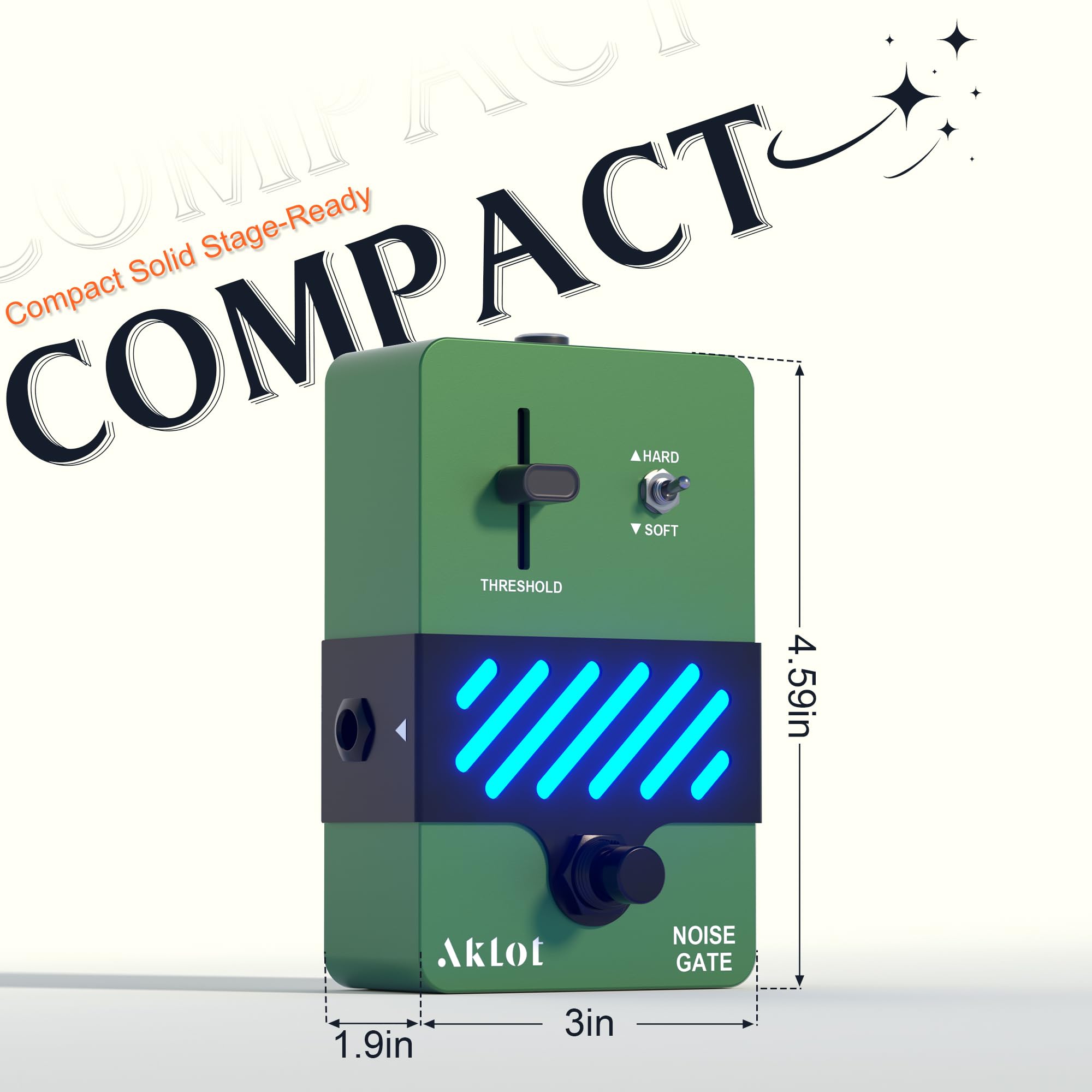 AKLOT Noise Gate Guitar Pedal: Noise Reduction Pedal with THRESHOLD Control, HARD/SOFT Modes, True Bypass Compact Metal Pedal for Electric Guitar, Riffs, Studio & Live Performance, NEON Silencer