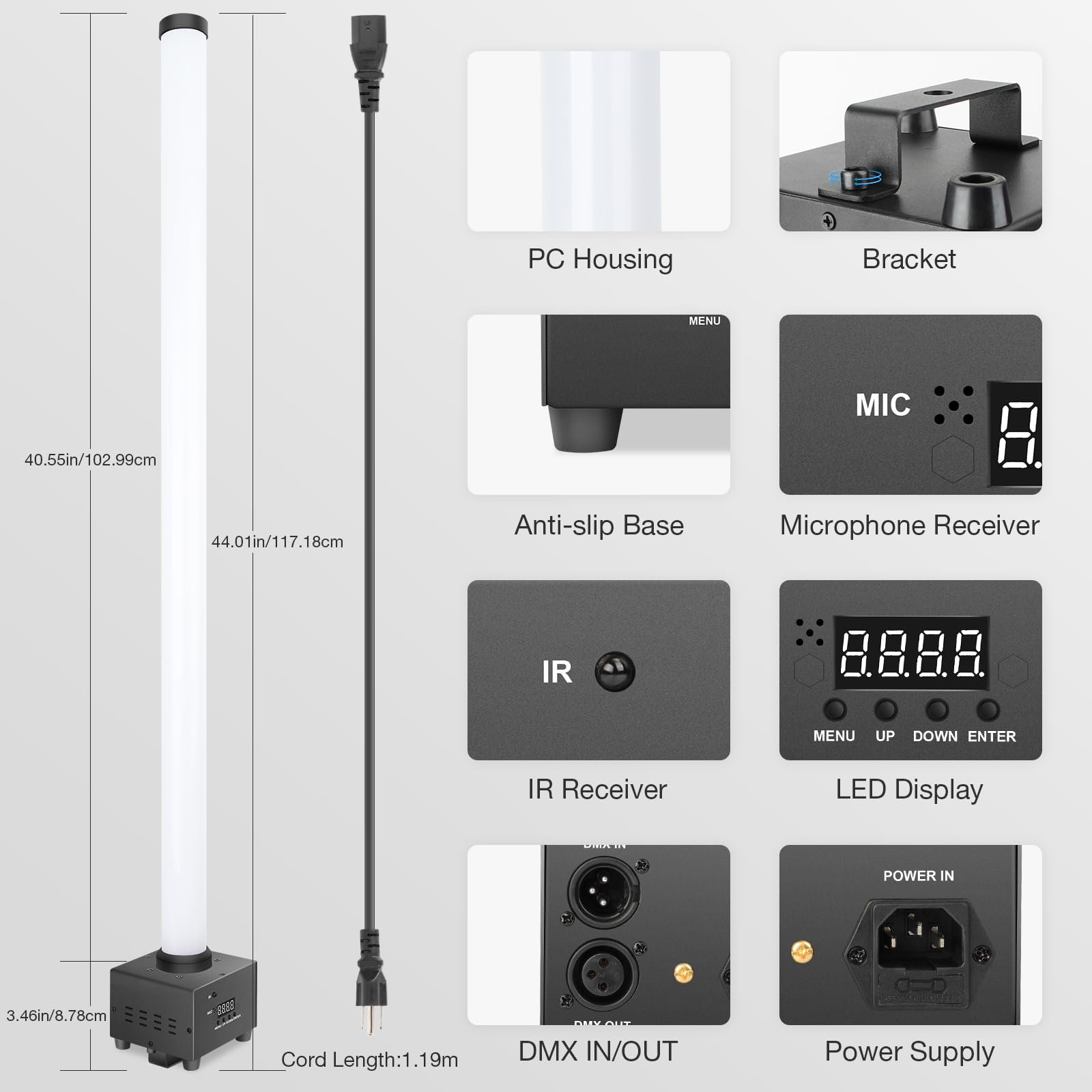 OPPSK LED Stage Light Bar: 360° Full Coverage Lighting – 60W 120LED RGB Pixel Tube – Remote DMX Control – Great for DJ Party Live Show Band Club Event