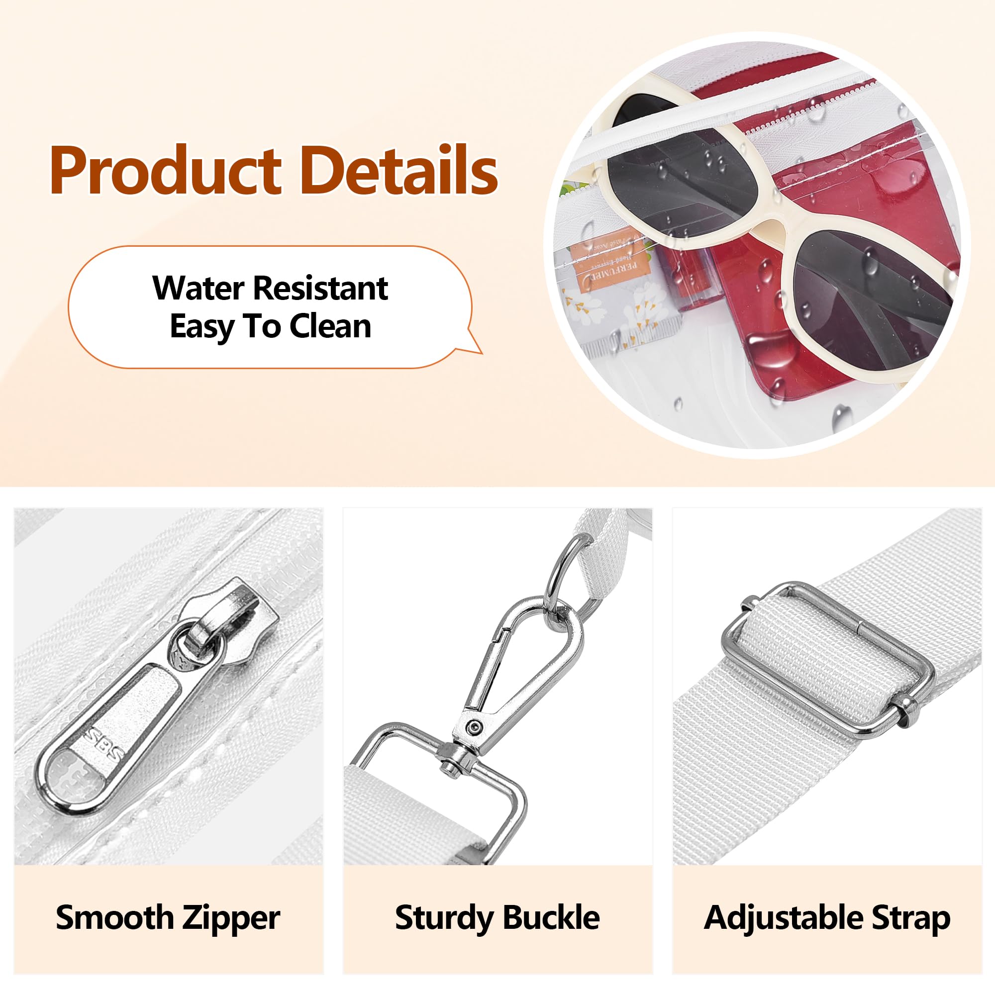 Bagenius Clear Bag for Stadium Events, Stadium Approved Clear Purse, White