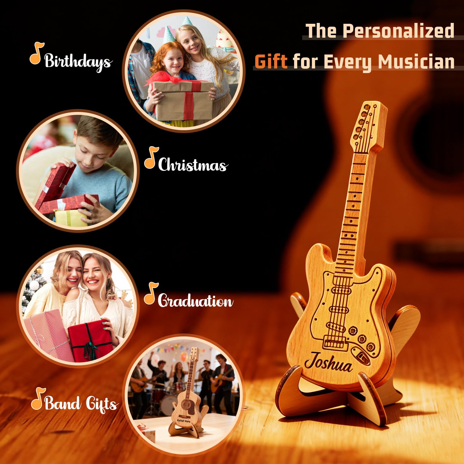 Personalized Wooden Guitar Pick Case with 3 Custom Picks