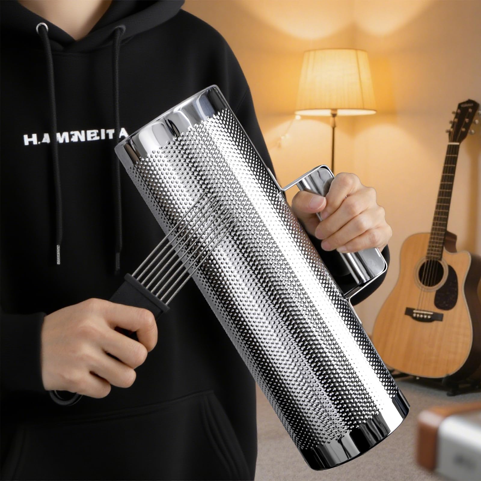 Foraineam Stainless Steel Guiro with Scraper, 12″ x 4″ Professional Latin Hand Percussion Instrument, Band Accompaniment Musical Training Tool Metal Guiro Shaker Instrument